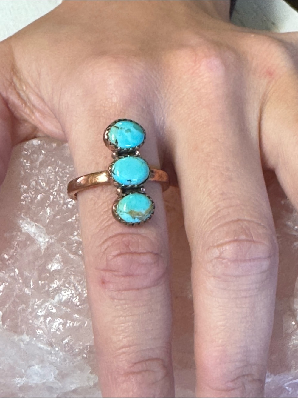 Kingman Mojave Turquoise Triple Stone COPPER Ring - Size 9 - 9.25